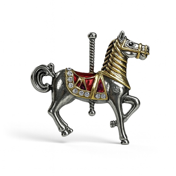 Anthropologie Jewelry - ⚜️ Silver and Gold Carousel Horse Brooch 🎠 💕